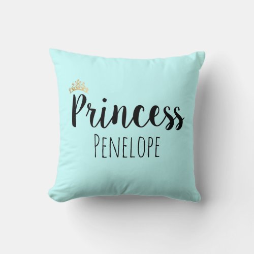 Princess Black Script Font Crown Throw Pillow