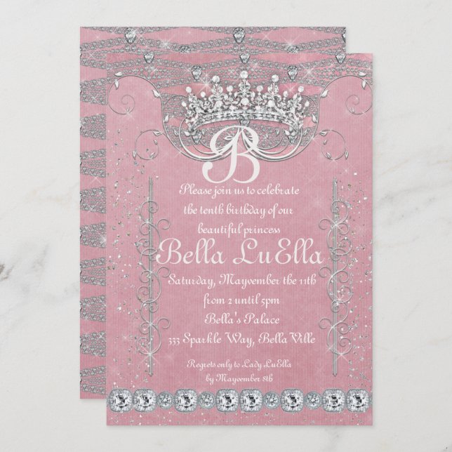 Princess Bling Diamond Party Invitations (Front/Back)