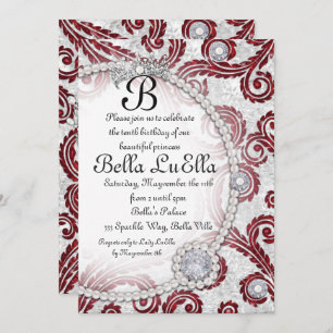 Princess Bling Diamond Pearls Party Invitations