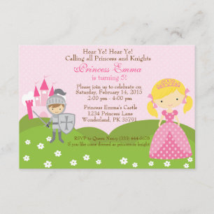 Princess (blond) and Knight birthday invitation