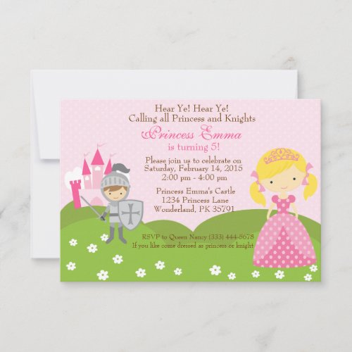 Princess blond and Knight birthday invitation