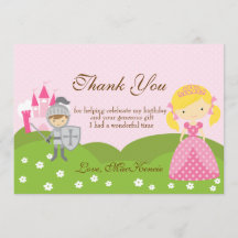 Princess blond and Knight birthday Thank you card