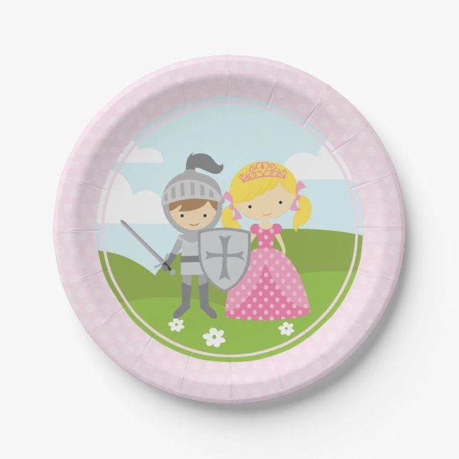 Princess blond and Knight party plates (Front)