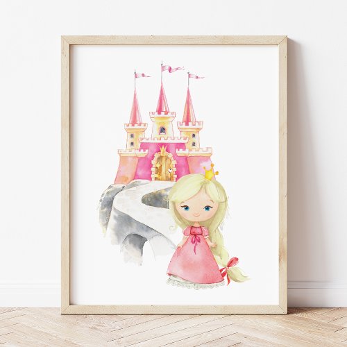 Princess Blonde Hair Castle Crown Girl Nursery Photo Print
