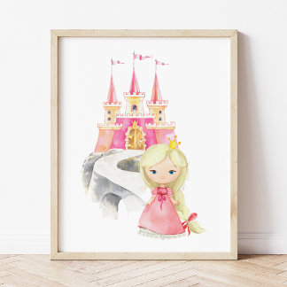 Princess, Blonde Hair, Castle, Crown, Girl Nursery Poster