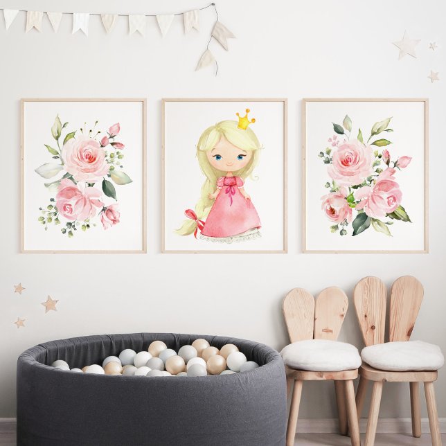 Princess, Blonde Hair, Pink Flowers, Girl Nursery Wall Art Sets (Creator Uploaded)