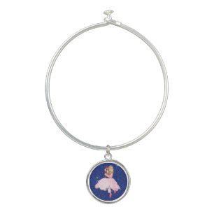 Princess Blonde Haired Ballerina Charm Bangle Bracelet
