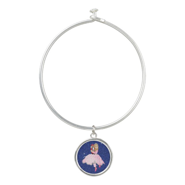 Princess Blonde Haired Ballerina Charm Bangle Bracelet (Front)