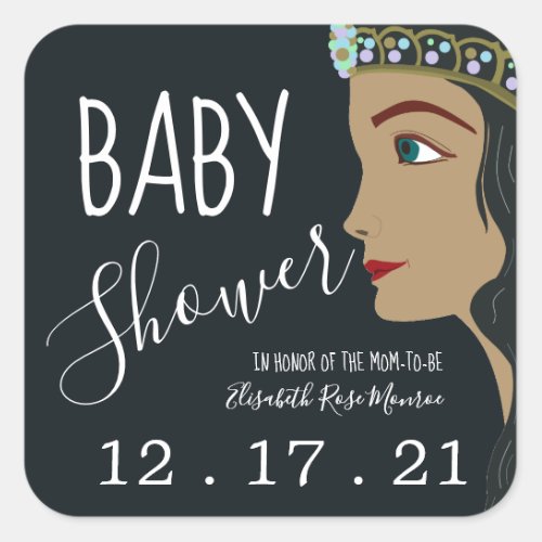 Princess Blue Baby Shower Save The Date Square Sticker