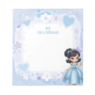 Princess Blue Black Hair Custom Name Mitzvah Notepad
