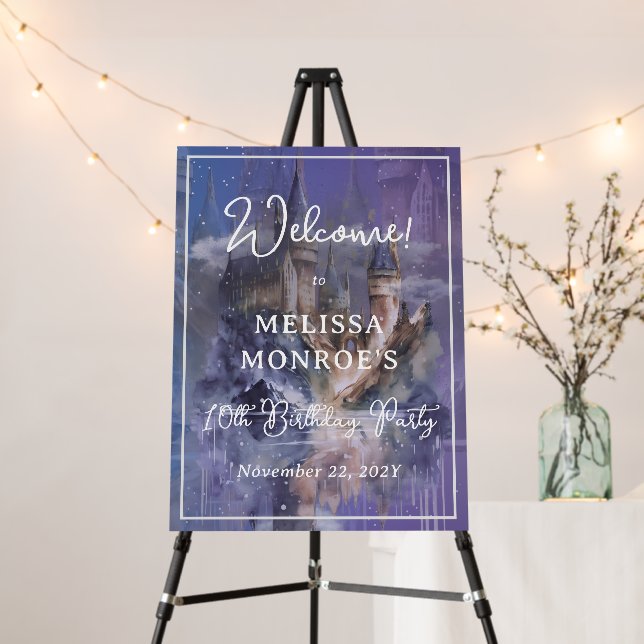 Princess Blue Castle Birthday Welcome Sign (In Situ (Stand))