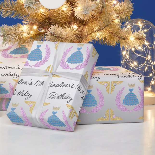 Princess Blue Dress & Crown, Birthday Wrapping Paper (Holidays)