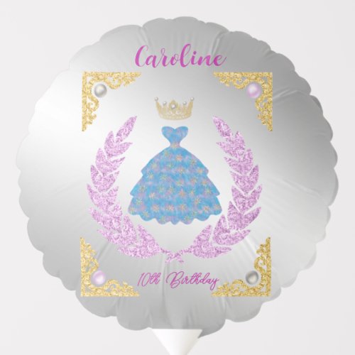 Princess Blue Dress Pink Diamond Laurel  Gold Balloon