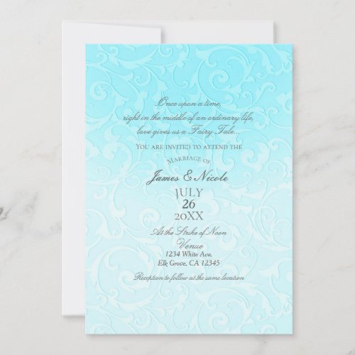 Princess Blue Elegant Storybook Swirl Wedding Invitation