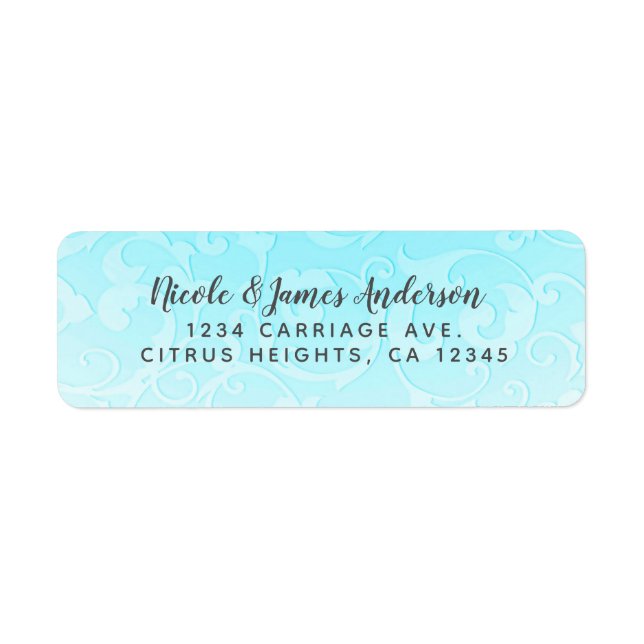 Princess Blue Elegant Storybook Swirl Wedding Label (Front)