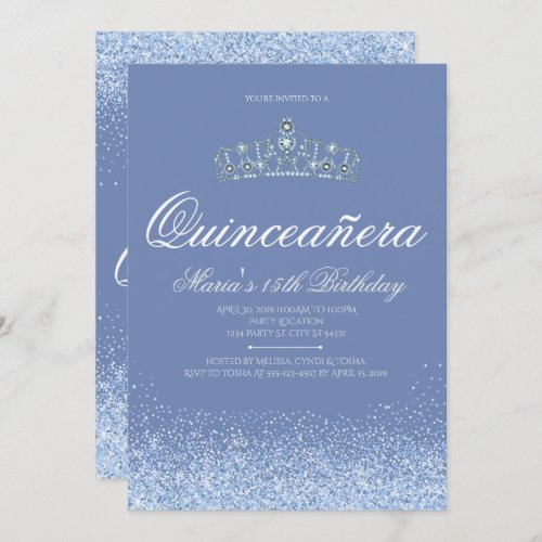 Princess Blue  Glitter Quinceanera Invitations