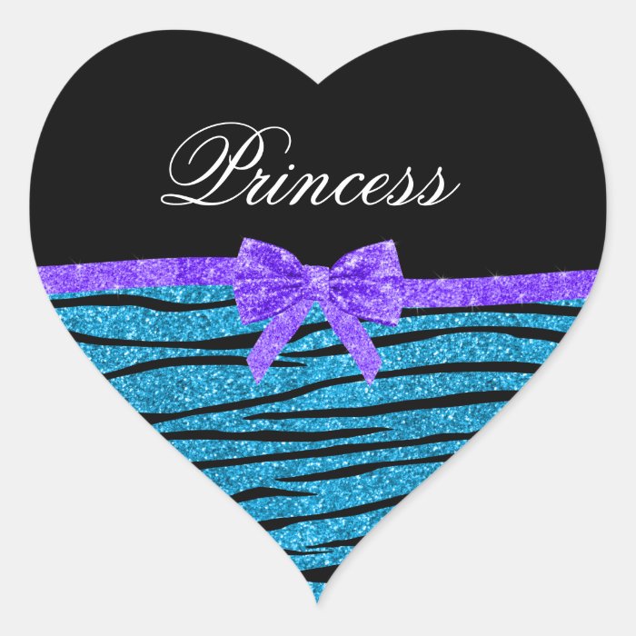 Princess blue glitter zebra stripes purple bow stickers