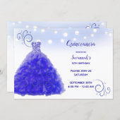 Princess Blue Gown String Lights Quinceanera Invitation (Front/Back)