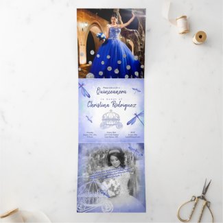 Princess Blue, Tri-fold Quinceañera Invitation