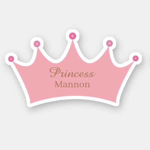 Princess Blush Pink Gold Crown Tiara Custom Name Sticker