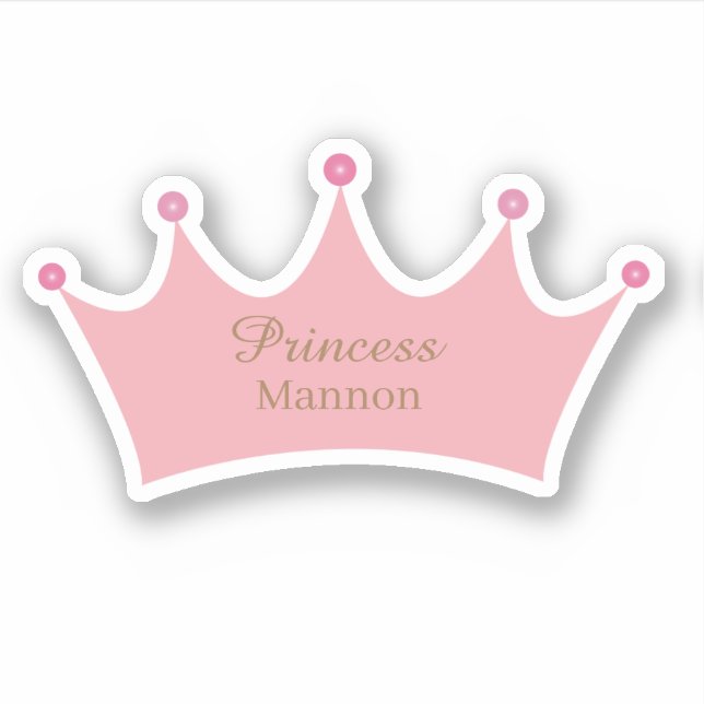 Princess Blush Pink Gold Crown Tiara Custom Name Sticker (Front)