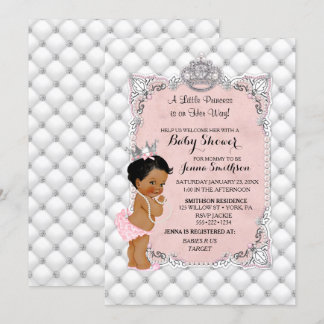 Princess Blush Pink Pearls Diamonds Baby Girl Invitation