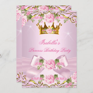 Princess Blush Pink Roses Gold Birthday Party Invitation
