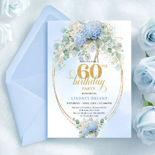 Princess Bohemian Pastel Blue Floral 60th Birthday Invitation