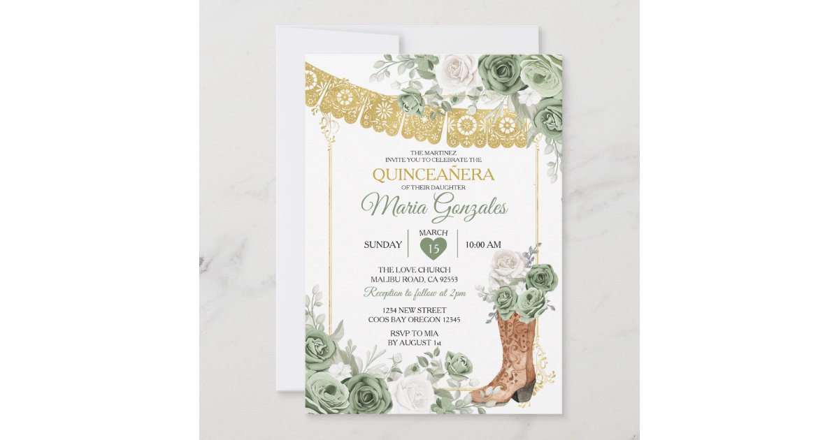 Princess Boot Sage Green Quinceañera Invitation | Zazzle