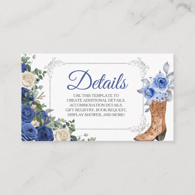 Princess Boot Silver Navy Quinceañera Detail Card (Front)