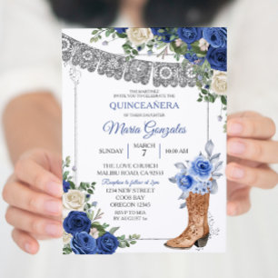 Princess Boot Silver Navy Quinceañera Invitation