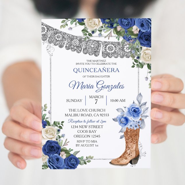 Princess Boot Silver Navy Quinceañera Invitation (Creator Uploaded)