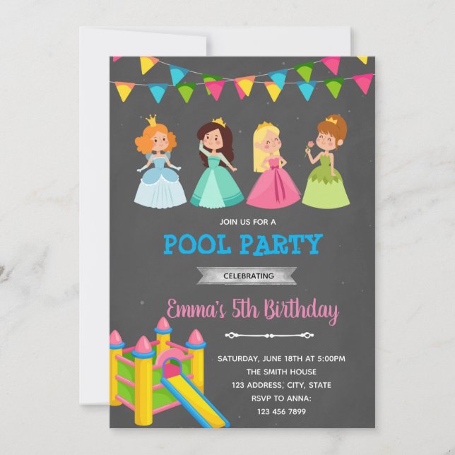 Princess bounce house party invitation (Front)