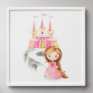 Princess, Brown Hair, Castle, Crown, Girl Nursery Peel And Stick Photo Tile