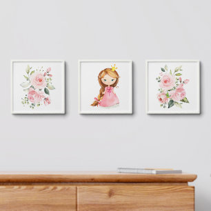 Princess, Brown Hair, Pink Flowers, Girl Nursery Peel And Stick Photo Tile
