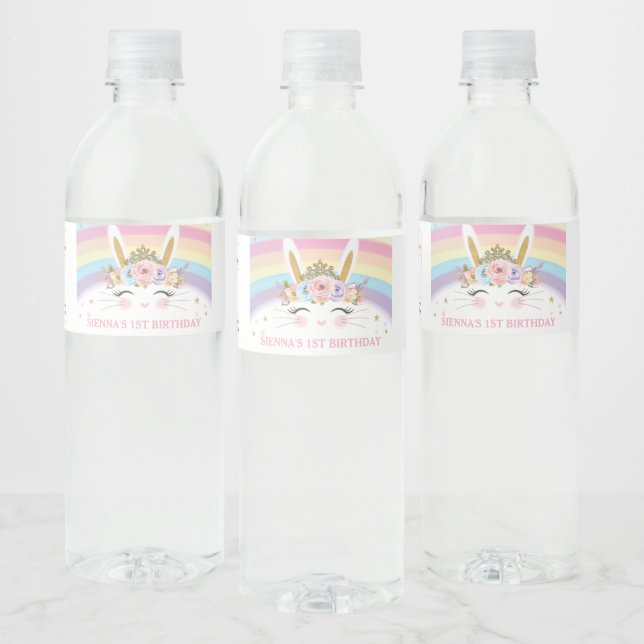 Princess Bunny Rabbit Birthday Party Favor Water Bottle Label (Bottles)