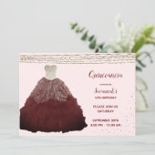 Princess Burgundy Gown String Lights Quinceanera Invitation (Standing Front)