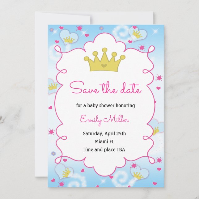 Princess Butterfly Baby Shower Save the Date (Front)