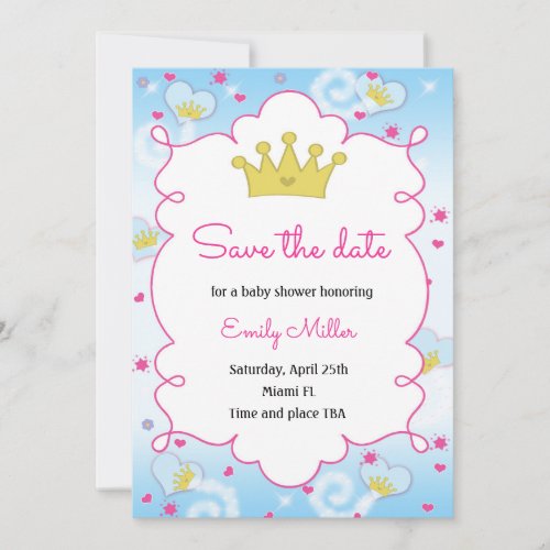 Princess Butterfly Baby Shower Save the Date