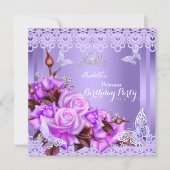 Princess Butterfly Purple Pink Rose Birthday Party Invitation (Front)