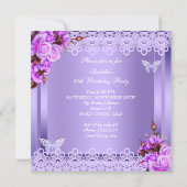 Princess Butterfly Purple Pink Rose Birthday Party Invitation (Back)