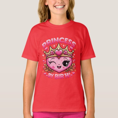 Princess by Birth Sparkling Heart_Crowned Design T_Shirt