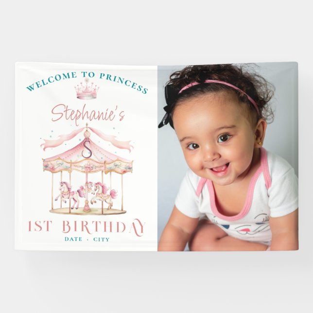Princess Carousel Magical 1st Birthday Welcome Banner (Horizontal)