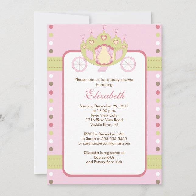Princess Carriage Baby Shower Invitation (Front)