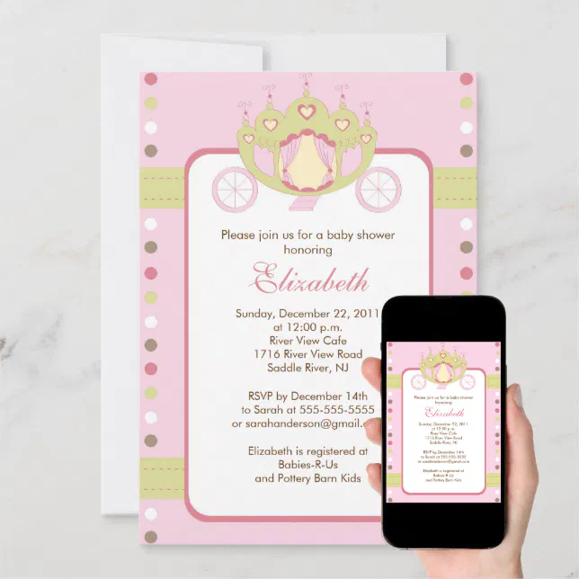 Princess Carriage Baby Shower Invitation Zazzle