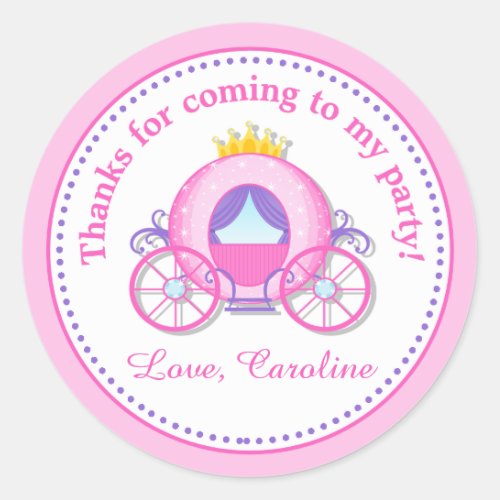 Princess Carriage Birthday Party Favor Tag Sticker