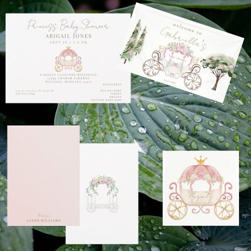 Princess Carriage Blush Baby Shower Thank You Invitation