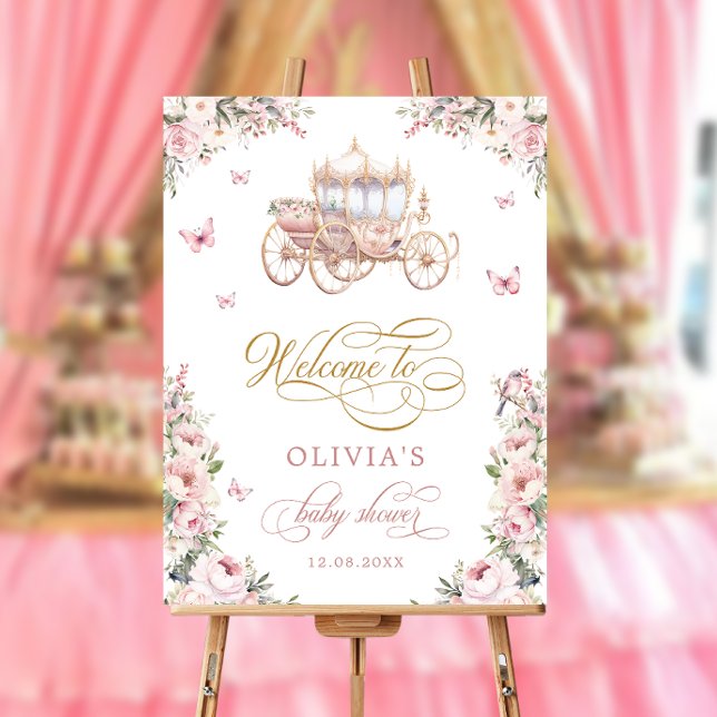 Princess Carriage Blush Floral Baby Shower Welcome Foam Board (Creator Uploaded)