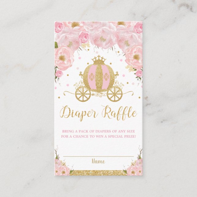 Princess Carriage Blush Pink Floral Diaper Raffle Enclosure Card (Front)