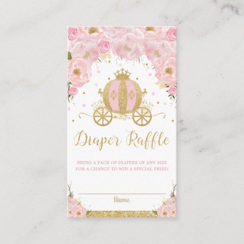 Princess Carriage Blush Pink Floral Diaper Raffle Enclosure Card